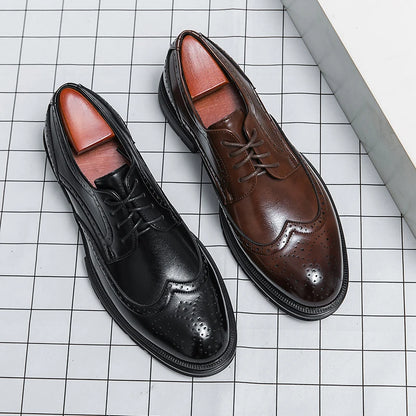 Men's Leather Brogue Oxford Dress Shoes Formal Business Handmade Classic 2026 Brown Black Chaussure Homme