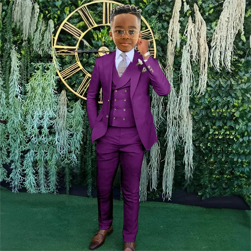 Fashionable Boys Suit Set 3 Pieces Jacket Vest Pants Banquet Party Outfit Elegant Children's Tuxedo Wedding Guest Clothes 2-20T