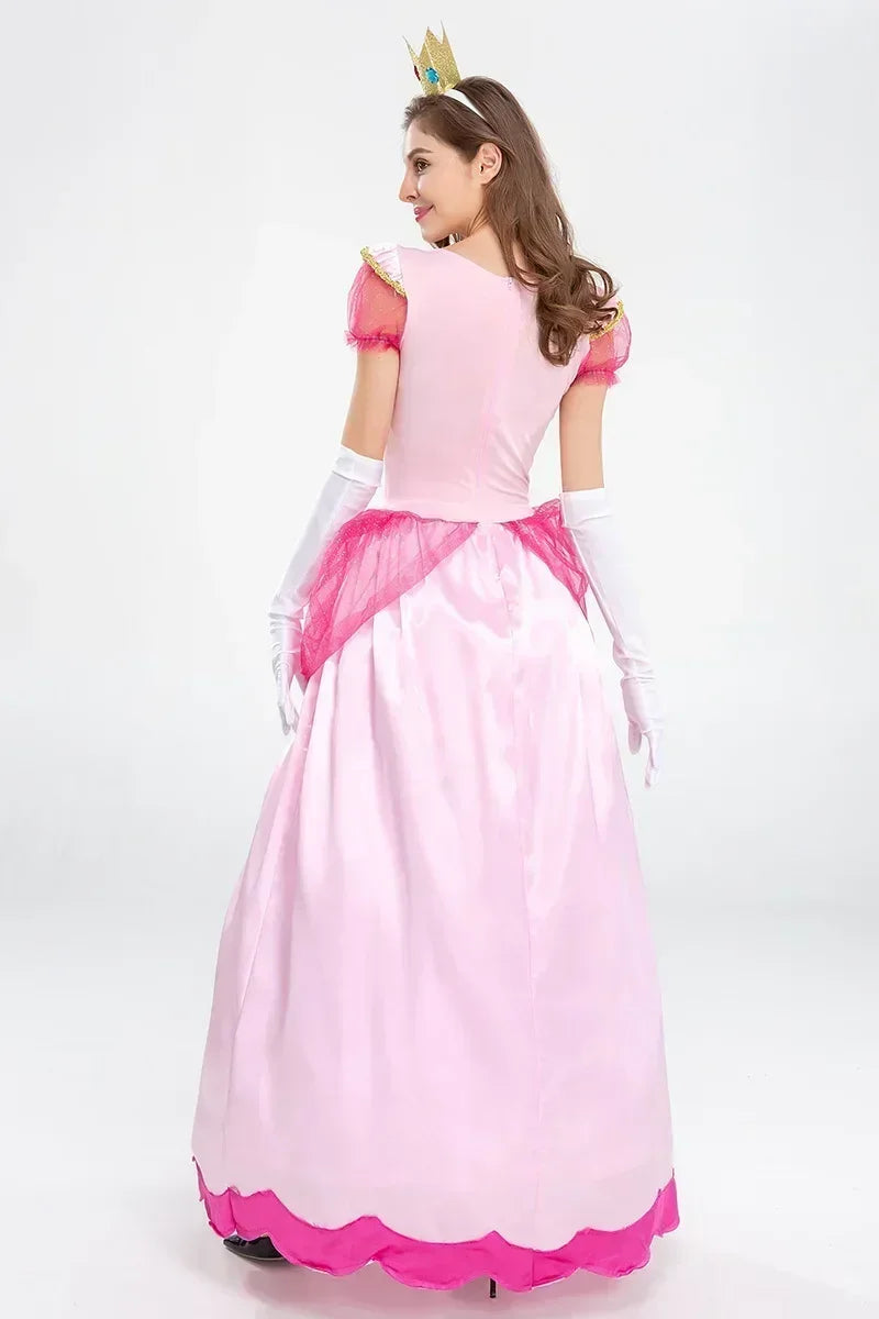 Adult Princess Peach Costume Women Cosplay Party Halloween Masquerade Dress Up Clothing for Women Pink Fancy Dress