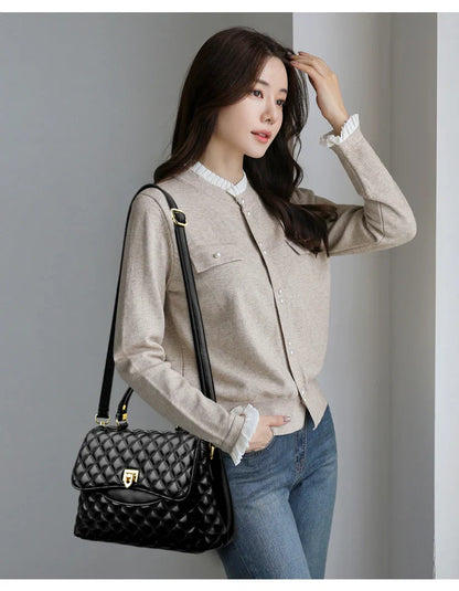 New Women's Soft Leather Shoulder Bags Multi-Layer Pockets Messenger Crossbody Bags Luxury Designer Female Handbags and Purses