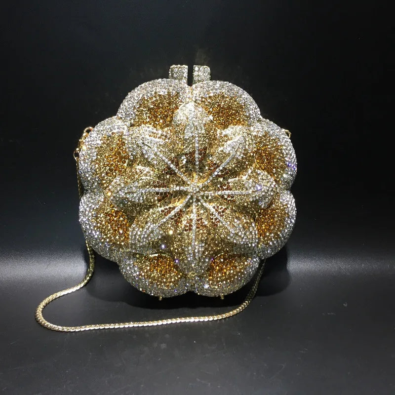 Rose Flower Crystal Evening Bags for Women Rhinestone Clutches Luxury Elegant Handbags Wedding Bride Gift Bags Banquet Shiny Bag