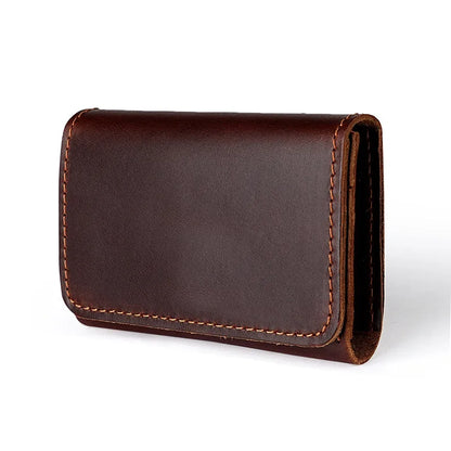 Crazy Horse Leather Card Holder Top-Grain Cowhide Snap - Button Genuine Leather Multi-function Wallet RFID Credit Card Case