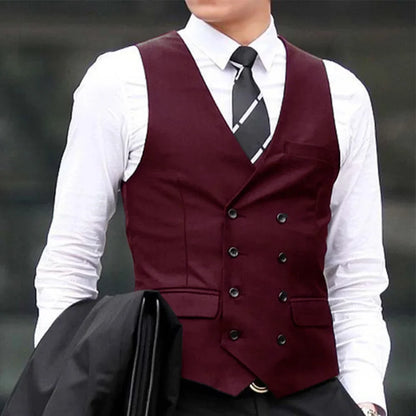 Men Vest Black Solid Double Breasted Waistcoat For Wedding Business Casual Banquet Formal Occasions Work Men Suit Vest