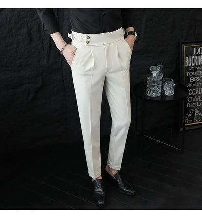 High Quality Italian Style High-waisted Suit Pants Fashion Neapolitan Men's Slim Fit Business Office Social Wedding Trousers