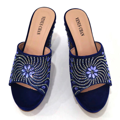 2023 The Latest Italian Design Rotary Rhine-Diamond Floral Thick Heel Platform Women's Comfortable Shoes Bag and Shoe Set
