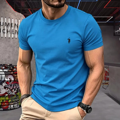100% pure cotton high-quality brand round neck short sleeved men's 2026 summer fashion pony embroidery T-shirt casual sports top