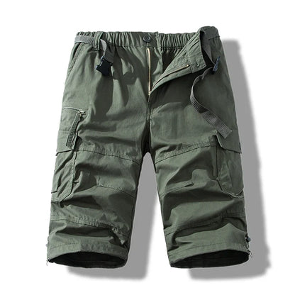 Man Shorts Casual Pants Light Weight Cotton Long Shorts Below Knee 3/4 Pants Elastic Waist with Belt Cargo Shorts