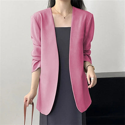 Fashion New Solid Casual Joker Women's Blazer Spring Autumn No Placket Cardigan Suit Jackets V-neck Long Sleeve 19-Color Coats