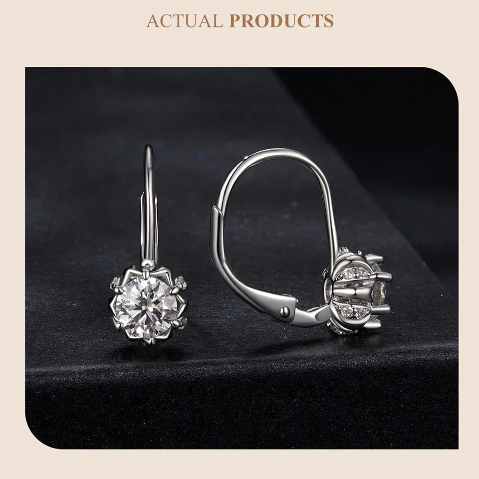 Platinum Plated Moissanite Flower Earrings for Women, Round Cut Lab Diamond 925 Sterling Silver Hypoallergenic Earrings