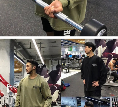 Men's Cotton Casual Long Sleeve T-shirt Man Gym Fitness Sweatshirt O-Neck Running Training Tops Male Workout Clothing Undershirt