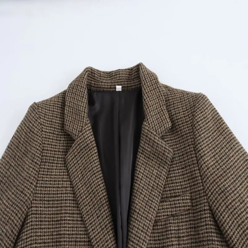 Autumn Winter Plaid Mixed Fabric Women's Suit Jaet Versatile Design New Arrival Faionable Commute Sle Long Sve