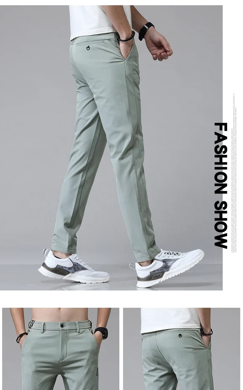 Spring Summer Ultra-thin Men's Stretch Slim Straight Casual Pants High Quality Fashion Breathable Golf Sports Trousers