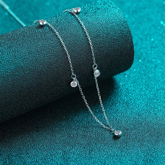 Luxury D Color Full 3/3.5mm Round Bubble Moissanite Diamond Tennis Necklace for Women Party S925 Silver 2-Layer Neck Chain