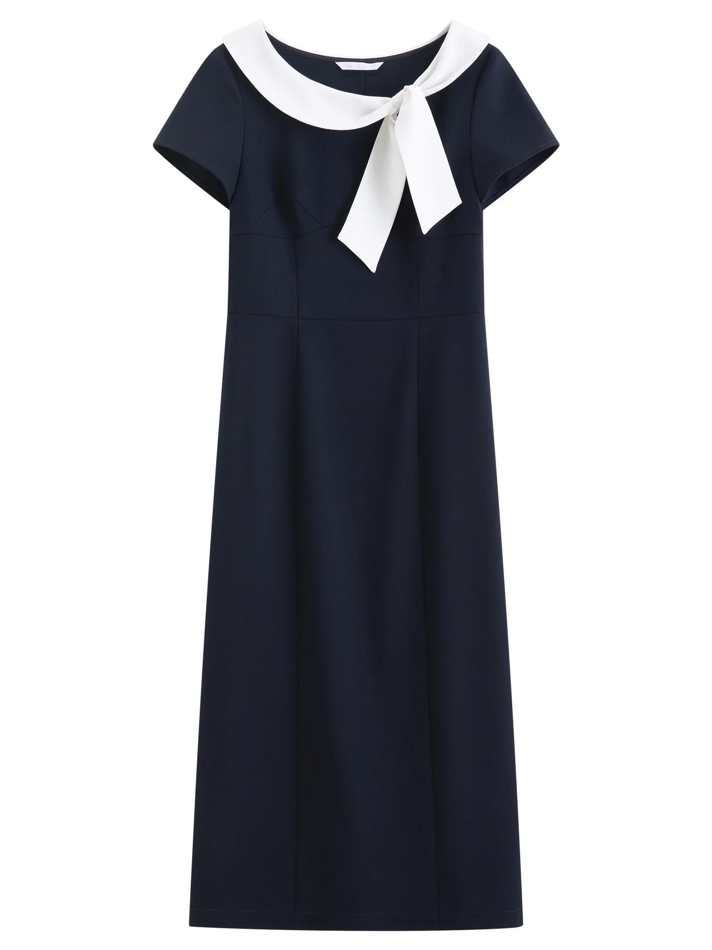 Women Sailor Collar Contrast Bow Belt Midi Dress Waist-Cinching V-Neck French Coquette Chic Elegant Style