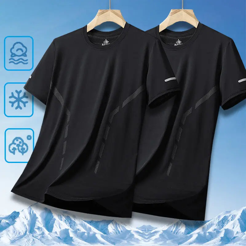 Ice Silk Men's T-Shirt Quick Dry Thin Short Sleeve Breathable Half Sleeve Large Size Casual Sporty Trendy round Neck Short Sl...