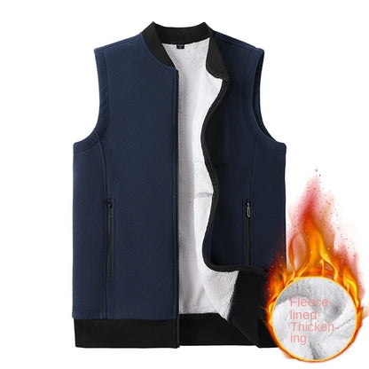 Men Winter Vest Sleeveless Stand Collar Solid Color Fleece Thick Keep Warm Plus Size Neck Protection Winter Waistcoat for Daily