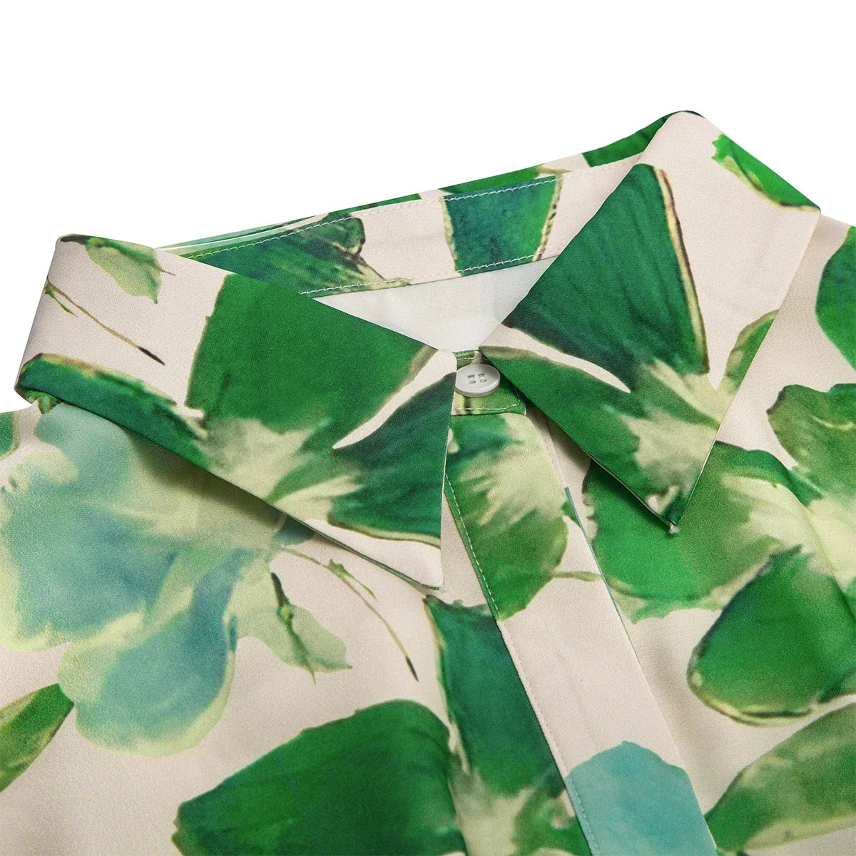 Women's Dress 2025 Spring New Long Sleeve Collar Green Flower Vacation