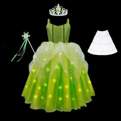 Girls Tinkerbell Fairy Dresses LED Light Up for Girls Costume Kids Cosplay Flower Fairy Princess Clothes Christmas Party Outfit