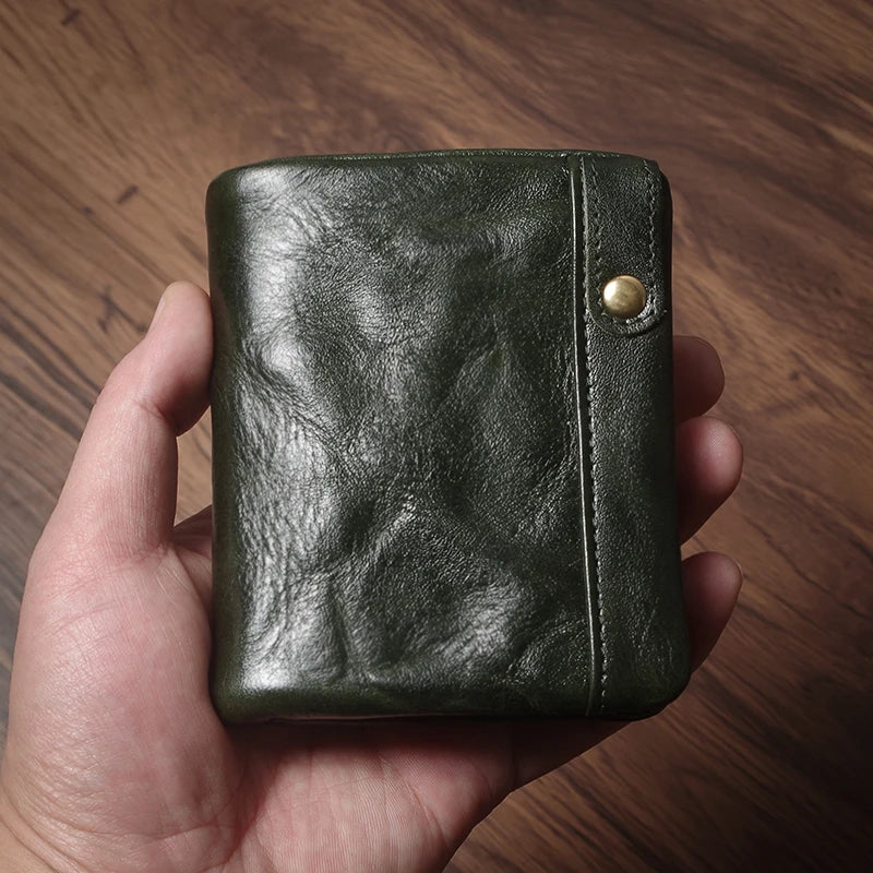 Luxury Genuine Leather Small Lightweight Bifold Wallet Men Women Money Clip Credit Card Holder with Hidden Zipper Pocket