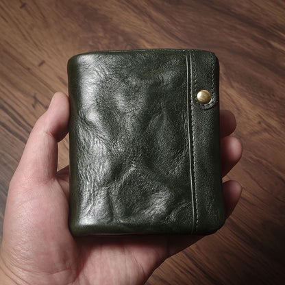 Luxury Genuine Leather Small Lightweight Bifold Wallet Men Women Money Clip Credit Card Holder with Hidden Zipper Pocket