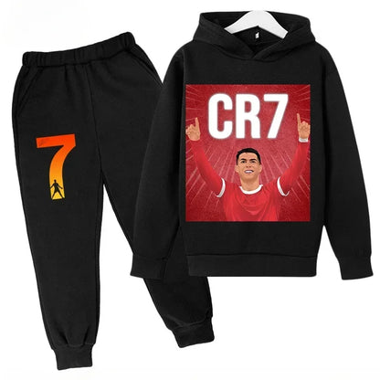 Quick-Dry CR7 Kids Tracksuit 7-13Y Ronaldo 7# Print Sports Outfit Breathable Fabric Active Wear Kids Boutique Clothes