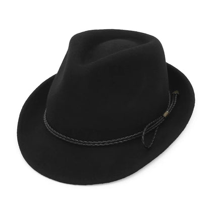100% Wool Black Retro Felt Jazz Hats for Men Women Short Brim Gentleman Soft Trilby Fedora Panama Hat with Belt