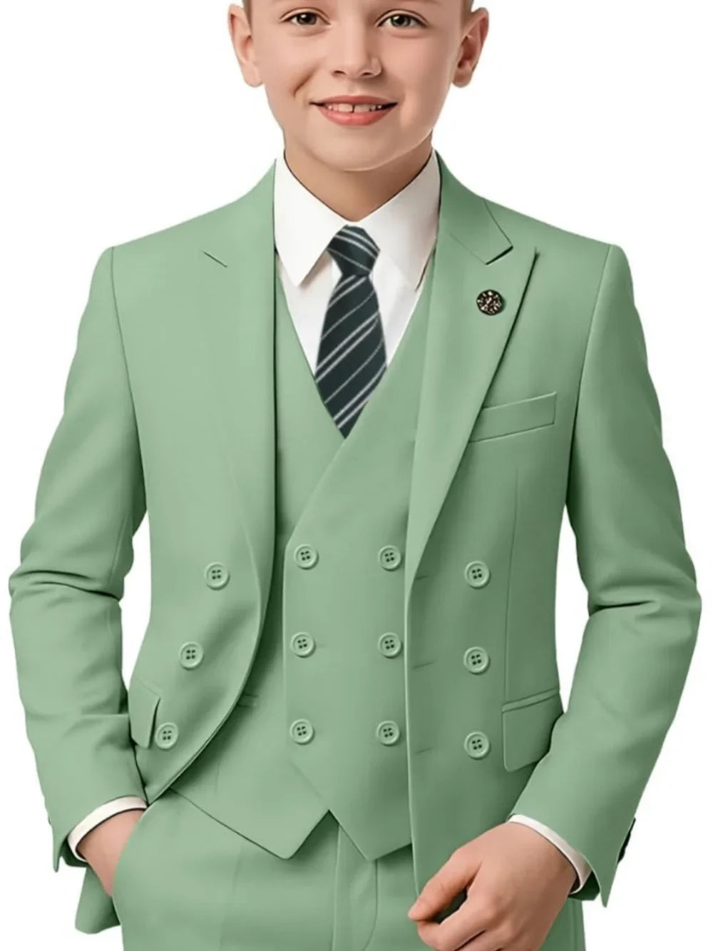 New Hot Sale Boys Slim Fit Tuxedo 3 Pieces Piano Performance Wear Double Breasted Kids Suit Set Banquet Party Outfit Plus Size