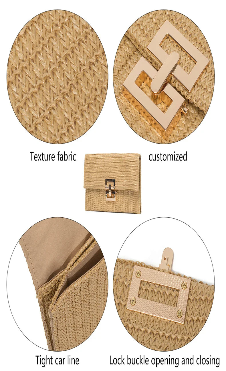 New Women's Straw Clutch Bag Summer Beach Boho Handbag Fashion Woven Purse Girl's Vacation Essentials For Travel Beach Wedding