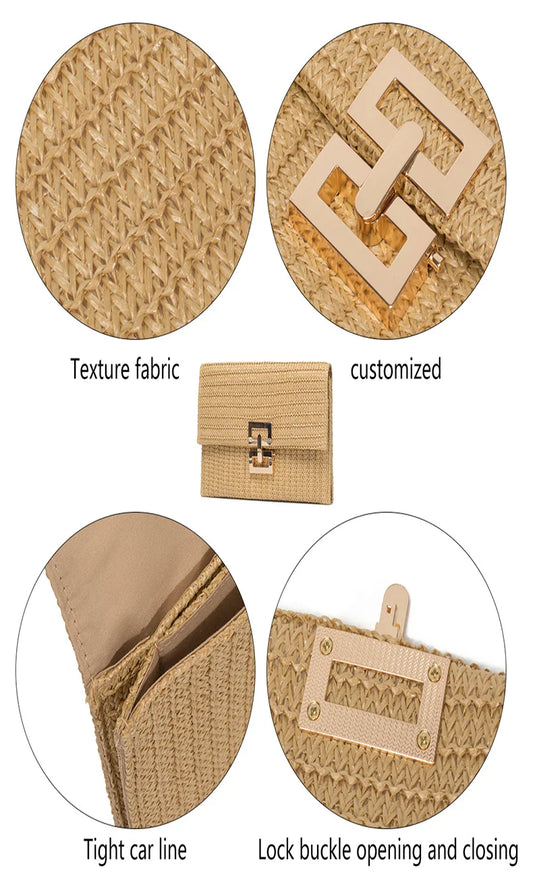 New Women's Straw Clutch Bag Summer Beach Boho Handbag Fashion Woven Purse Girl's Vacation Essentials For Travel Beach Wedding