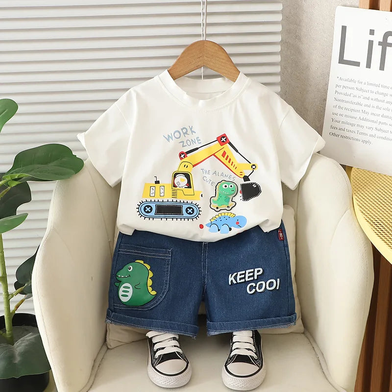 New Summer Baby Boys Clothes Set Children Short Sleeved T-Shirt Shorts 2Pcs/Sets Kids Girls Clothing Suit Infant Cartoon Costume