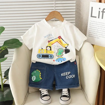 New Summer Baby Boys Clothes Set Children Short Sleeved T-Shirt Shorts 2Pcs/Sets Kids Girls Clothing Suit Infant Cartoon Costume