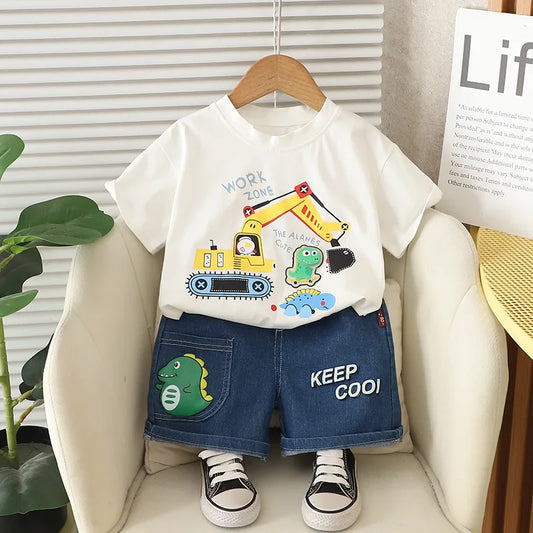 New Summer Baby Boys Clothes Set Children Short Sleeved T-Shirt Shorts 2Pcs/Sets Kids Girls Clothing Suit Infant Cartoon Costume