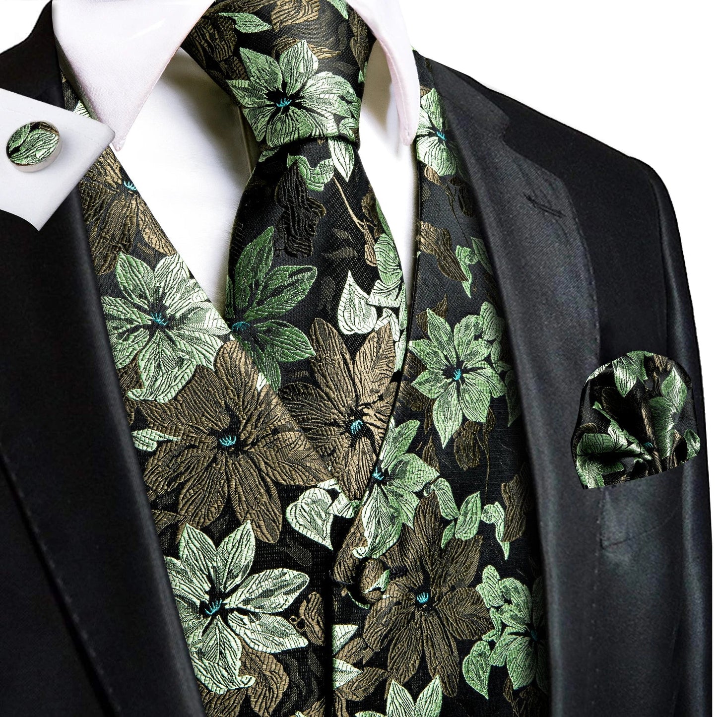 Green Mint Purple Mens Silk Vest Tie Jacquard Autumn Spring Suit Waistcoat Jacket Necktie Hanky Cufflinks for Men Wedding