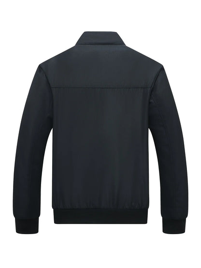 Men's Classic Design Sports Jacket, Casual Baseball Collar Zipper, Spring and Autumn Solid Color, Fashionable Daily Wear Jacket