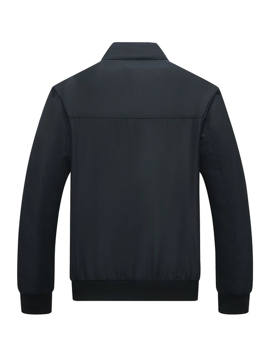 Men's Classic Design Sports Jacket, Casual Baseball Collar Zipper, Spring and Autumn Solid Color, Fashionable Daily Wear Jacket
