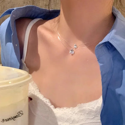 925 Sterling Silver Transparent Fishing Line Necklace For Women 5mm/6.5mm/8mm Moissanite Pendant Necklaces 2025 New Trend