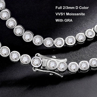 Sparkling 2/3mm Full Moissanite Tennis Bracelet for Women Party S925 Silver Plated 18K Pass Diamond Test Bezel Bracelets