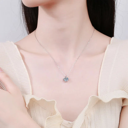 1ct VVS Moissanite Necklace for Women Simulated Lab Diamond Pendant Gift 100% Sterling Silver Wedding Jewelry Four-claw