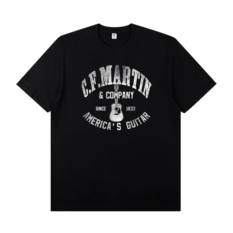 Martin Martin Guitarist Costume Rock Band T-shirt Men's Short Sleeve Instrument Print Cotton T-shirt Summer Clothing Tops Tee
