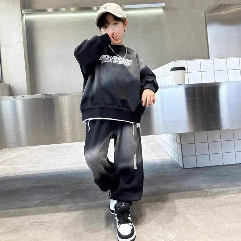 Printed Sweatshirt Set Kids Autumn Winter Clothes Boys Suit Boy Men's Children's Sets Clothing Outdoor Outfit Top Bottom Child