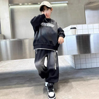 Printed Sweatshirt Set Kids Autumn Winter Clothes Boys Suit Boy Men's Children's Sets Clothing Outdoor Outfit Top Bottom Child