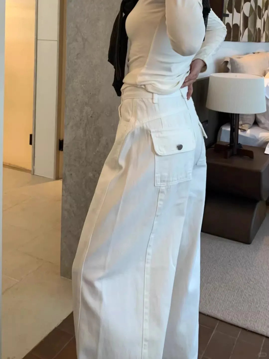 White Wide Leg Cutlass Jeans Women's Spring New Loose Straight Leg Long Denim Trousers Casual Streetwear Y2K Style Pants