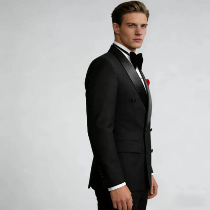 Men's Double Breasted Tuxedo Suit Slim Fit Shawl Lapel Formal Jacket & Pants Set for Wedding Party Prom