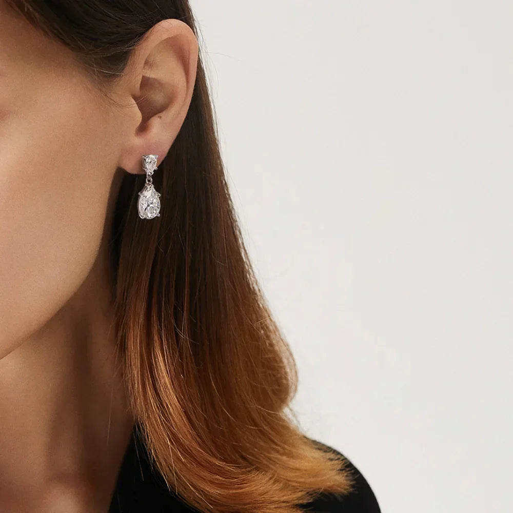 Pear Cut Mossanite Gemstone Drop Earrings 7*11MM for Women Lab Grown Emerald Pink Padparadscha Wedding Party Stud Earring