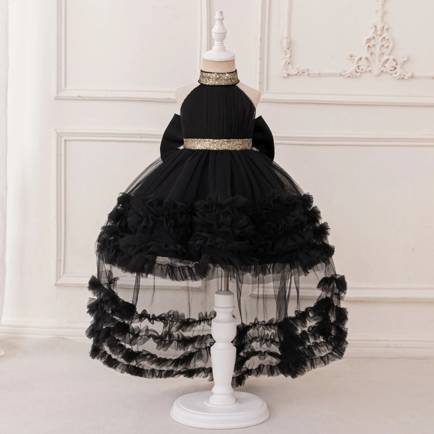Big Bow Sequin Baby Party Girl Dresses Toddler Trailing 1st Bridesmaid Birthday Princess Dress Baby Gala Wedding Evening Costume