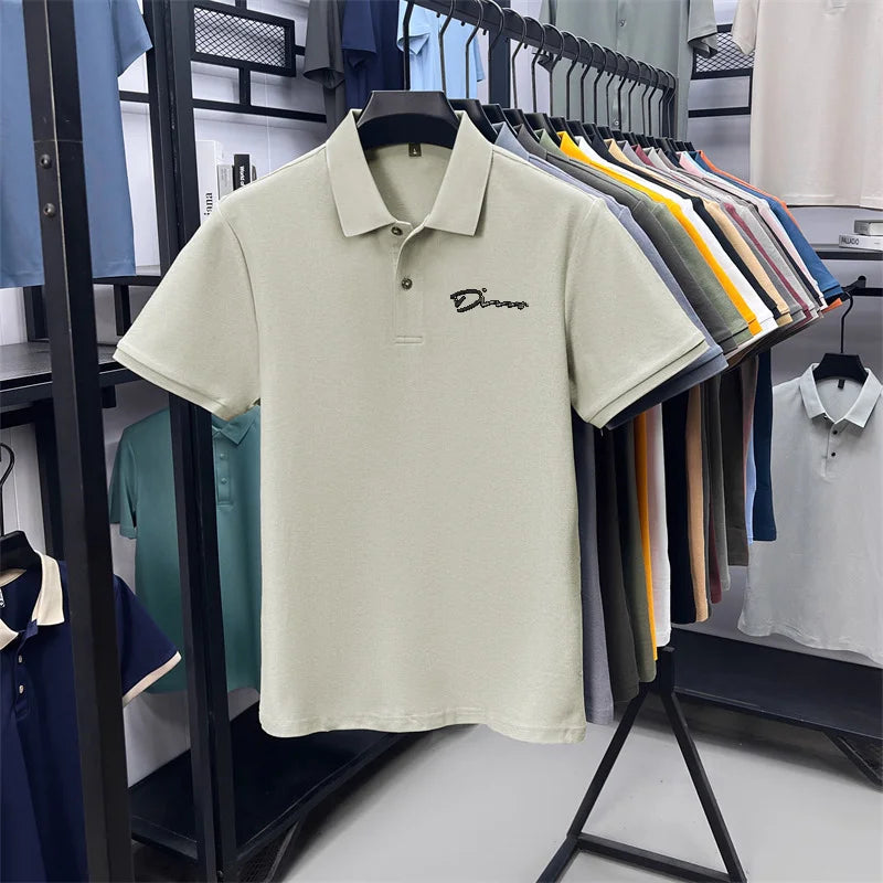 cotton100% hot sale men's new short sleeve polo shirt summer lapel letter printing ventilate t-shirt business classic mans wear