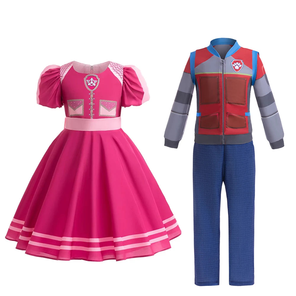 2026 Carnival Cartoon Dog Girls Cosplay Costume Children Anime Cartoon Number Tops Dress Up Skye Ryder Cute Clothing Boys set