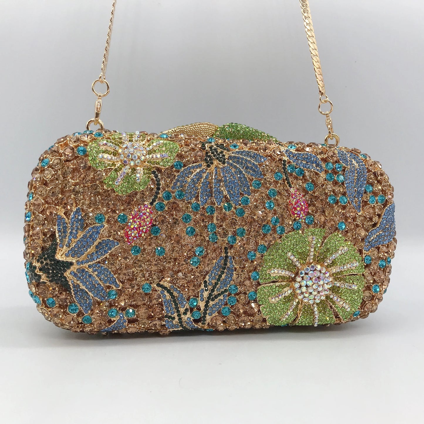 Chinese Manufacturer Flower Shape Surface Diamond-Studded Metal Material Evening Bag for Women