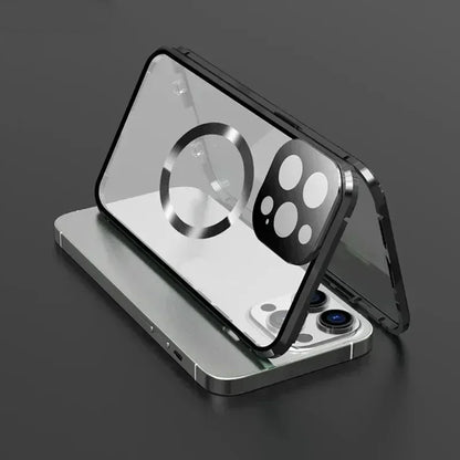 Metal Magnetic Case For Magsafe iPhone 17 Pro Max 16 15 14 13 12 Pro Max Plus Lens Protection Double Sided Glass Snap Lock Cover