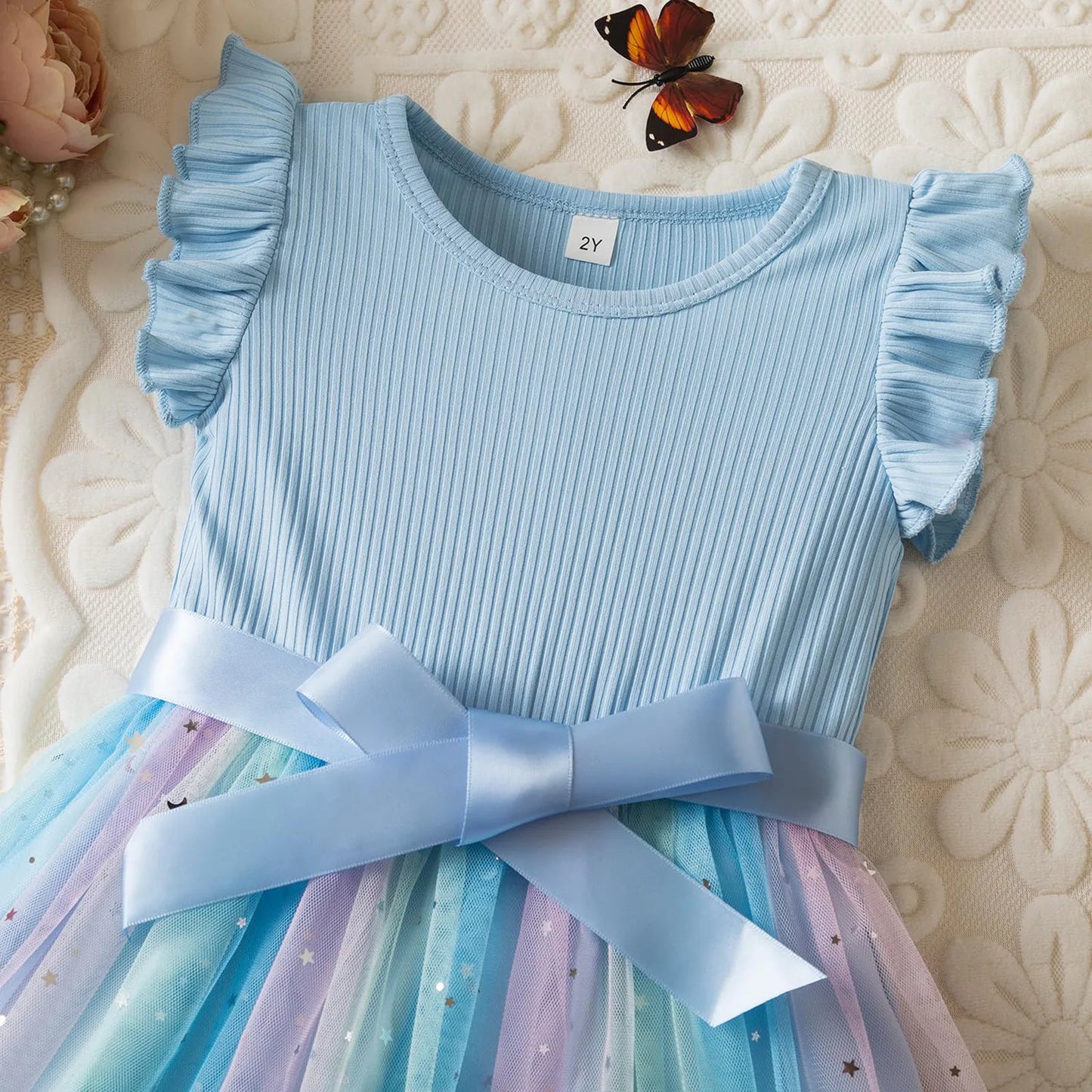 New Girls Dress for Sequins Birthday 1-5Y Toddler Girls Rainbow Tulle Dress Sweet Kids Princess Dress for Girls 2025 Summer Wear